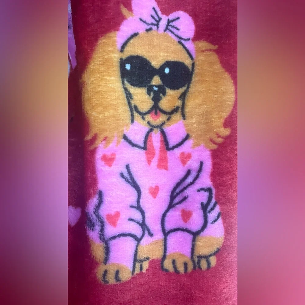 Puppy Love Plush Flannel Throw Dogs Puppies Red w/ Multi Color Gift ~ 50x60 NWT